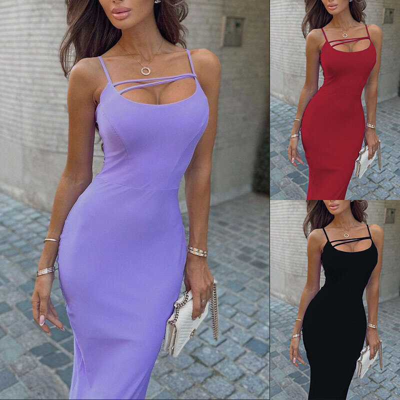 LN578 2024 Autumn New Solid Color Women's Round Neck Sleeveless Style Slim And Sexy Dress