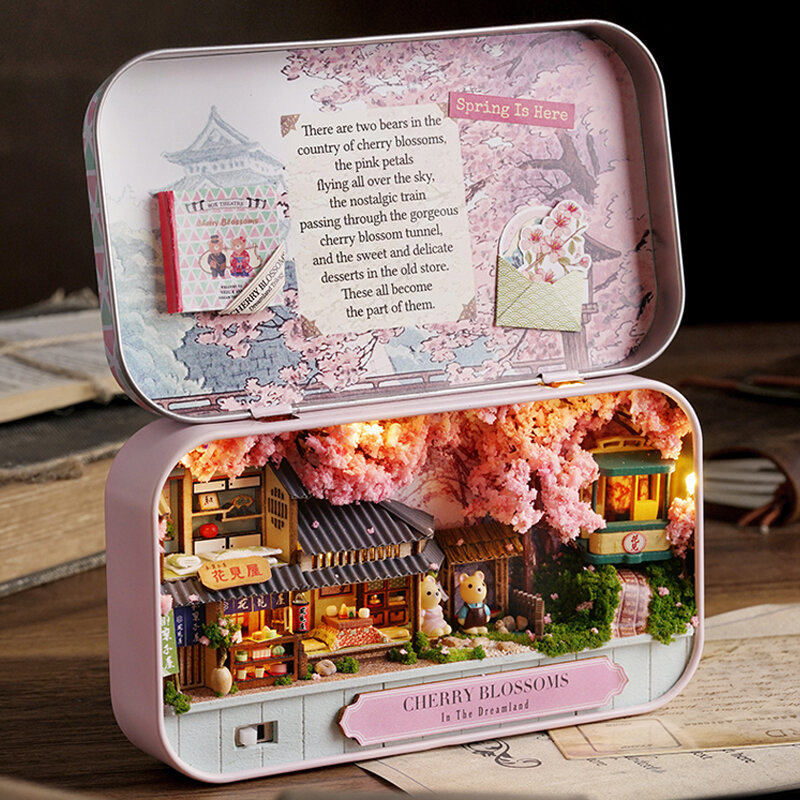 Box Theatre DIY Dollhouse Nut Station Mini Wooden Dollhouse Furniture Kit for Children's Birthday Gift