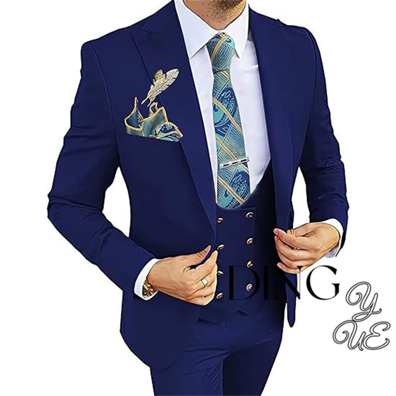 Traje ajustado de 3 piezas para hombre, traje de doble botonadura, un botón, Tuxdeo, Blazer de boda de Graduación