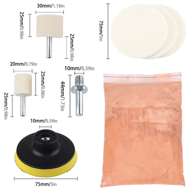 1set Scratch Remover Glass Polishing Kit Universal Cerium Oxide Powder DIY Repair Kit Kit Polishing Wheel Set Accessories