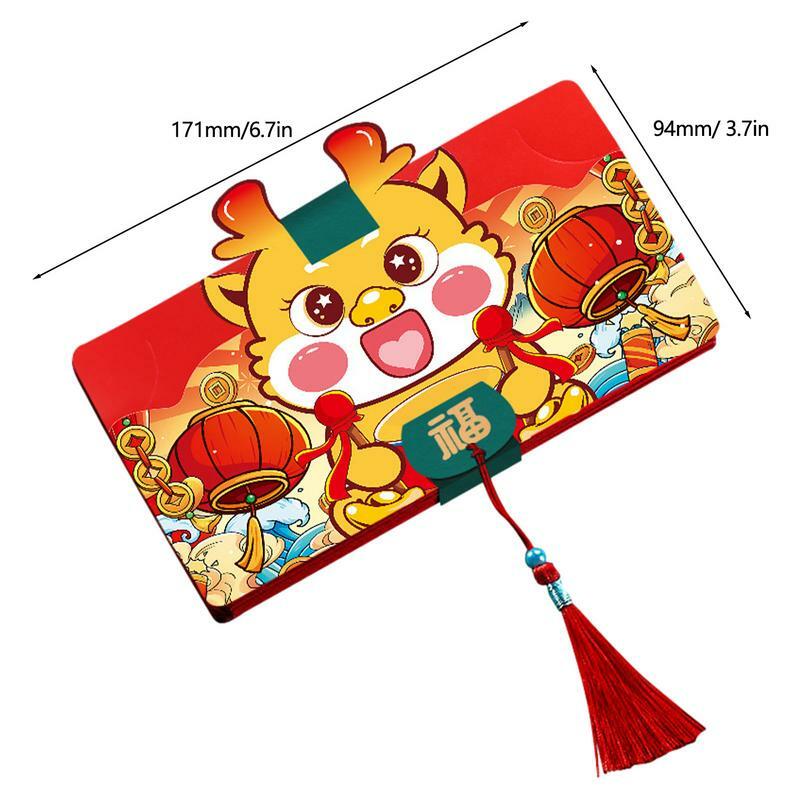 Sobres Rojos de Año Nuevo Chino, ranura para tarjeta de bendición tradicional, dragón plegable, año Hong Bao, regalo de Año Nuevo para padre, madre, esposa