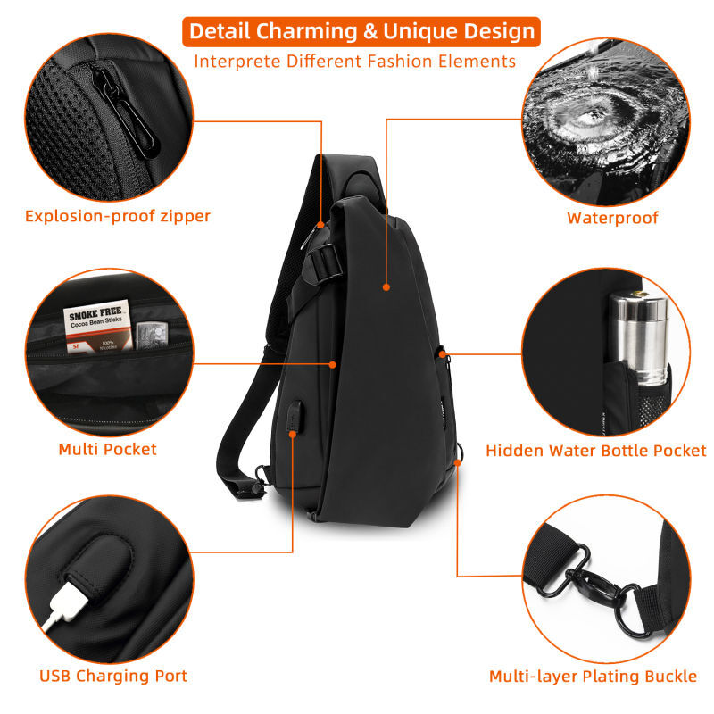 KINGSLONG-Bolsa Multifuncional Esportiva para Homens, Bolsa de Ombro, Bolsa IPad, Alta Capacidade, Cool Casual Crossbody Bag com Porta USB
