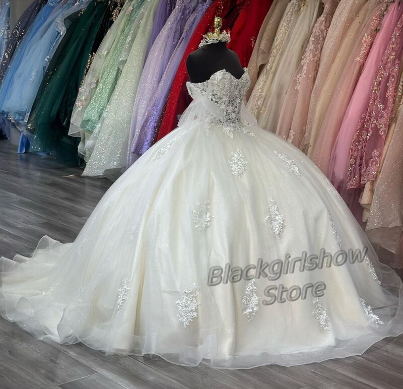 Vestidos Quinceanera brancos com cristal Applique, recorte, bainha elegante e luxuosa, vestido de noiva, 15 Quinceanera, 2021, 2024