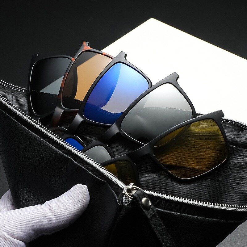 Montura de gafas para hombre, lentes de sol polarizadas con Clip de 5 piezas, magnéticas, UV400, 2510