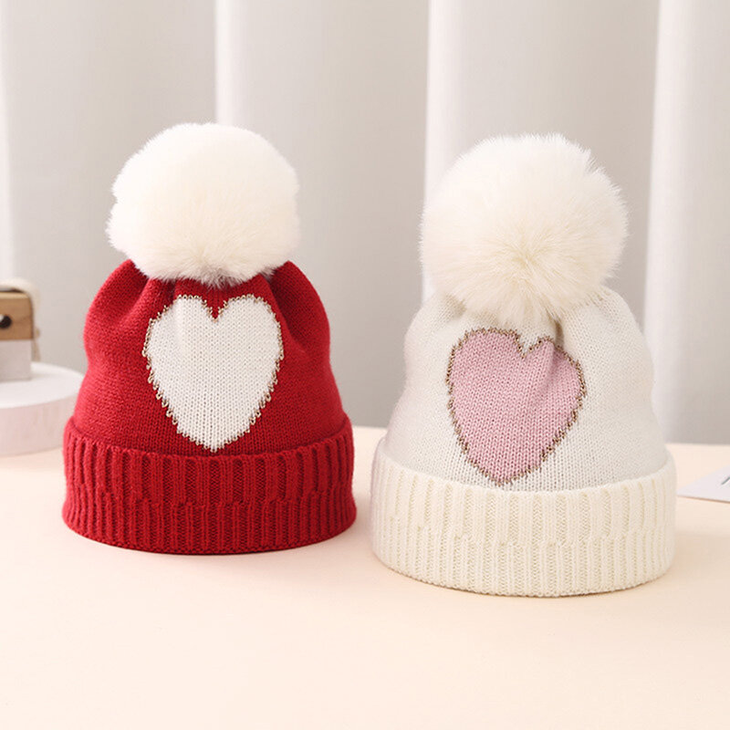 Baby Girl Beanie Knitted Beanie Jacquard Love Bubble Autumn and Winter Warm Thickened Wool Hat Toddler Beanie Knitted Hat
