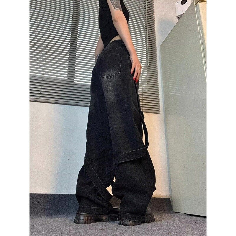 Deeptown-pantalones vaqueros negros anchos Vintage, Jeans holgados de gran tamaño, Grunge, Harajuku, ropa de calle gótica, estilo americano, Y2k
