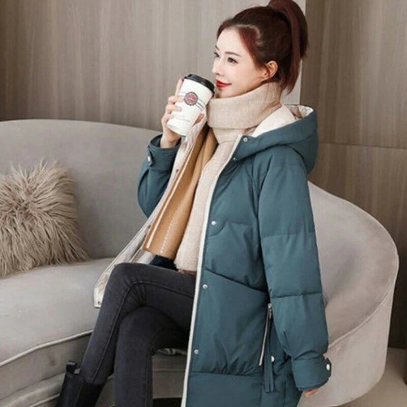 Новинка 2023, Женское зимнее свободное теплое утепленное пальто с капюшоном и хлопковой подкладкой, женская верхняя одежда, зимняя одежда, куртка, пальто
