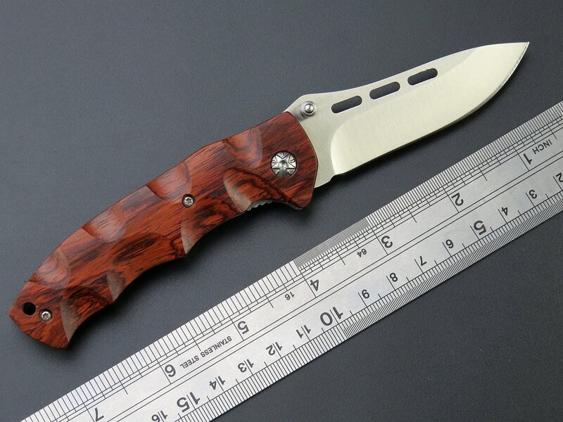Eafengrow-Couteau de camping pliant EF1, manche en séquoia, lame de poche pour la chasse en plein air, outil EDC