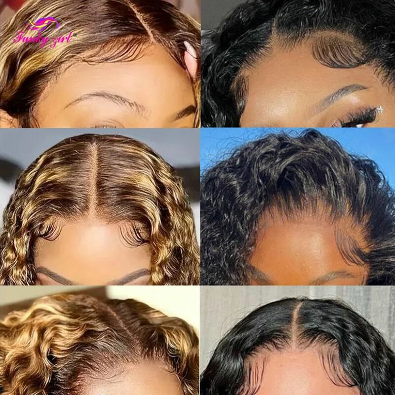 Perruque Lace Front Wig Deep Wave Naturelle, Cheveux Humains, 13x4, Ombrée, à Reflets, Densité 250%, Transparent, pour Femme