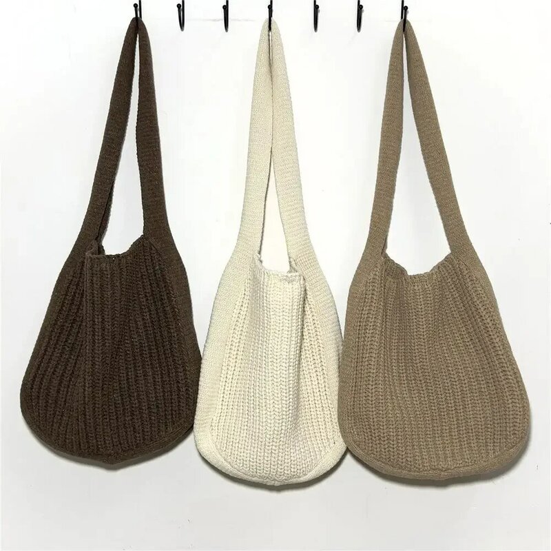 PLB01 tas tangan rajut wanita, tas belanja kapasitas besar tas bahu anyaman berongga modis untuk wanita