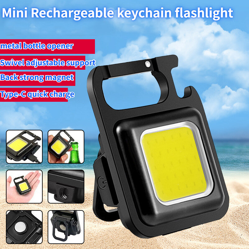 Đèn Pin Mini Sạc Chói COB Móc Khóa USB Sạc Khẩn Cấp Đèn LED Làm Đèn Di Động Ngoài Trời Cắm Trại