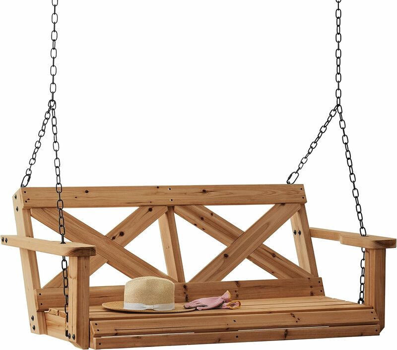 Durable Cedar Farmhouse Outdoor Porch Swing with Chain, Water Resistant, Porch, Patio Two Person Seating, 600 Lb Weight Capacity