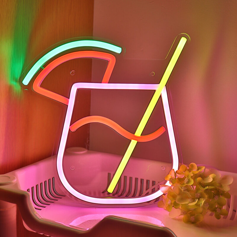 1pc Watermelon Juice Glass LED Wall Neon Art Sign Light For Party Influencer Living Room  Juice Shop Decoration 8.9''*9.17''