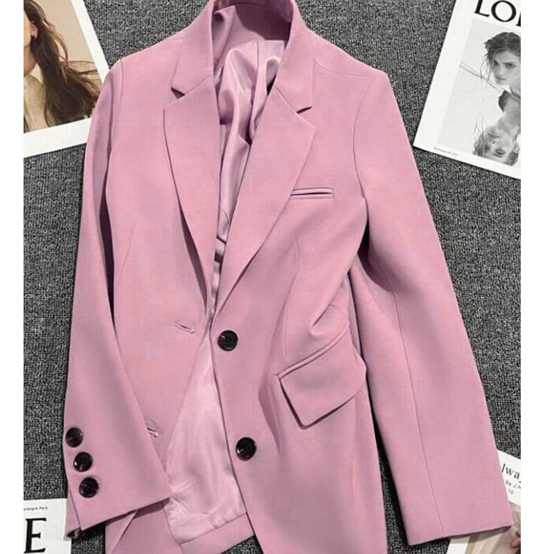 Chaqueta de traje pequeña con muescas para mujer, abrigo suelto Simple liso, chaqueta elegante de doble botonadura, Primavera, nuevo