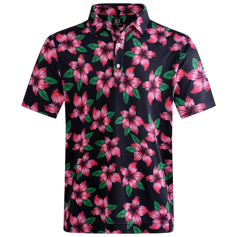Kemeja Polo tanaman Hawaii pria, atasan kaus Golf lengan pendek cetakan 3D daun bunga musim panas ukuran besar