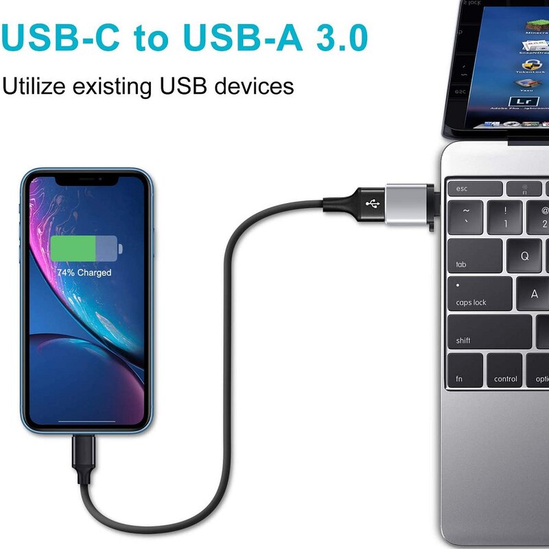 USB 3.0 إلى Type C OTG محول ، شاحن موصل ، ذكر إلى Type-C محول ، محول للكمبيوتر ، ماك بوك ، سيارة ، آي باد ، 2 قطعة