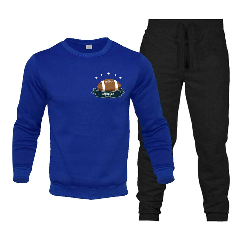 Rugby Tracksuit Casual Sports Set Spring Autumn Men Long Sleeved Tshirt + Pants 2-Piece Set Solid Color Sportswear Male Clothes