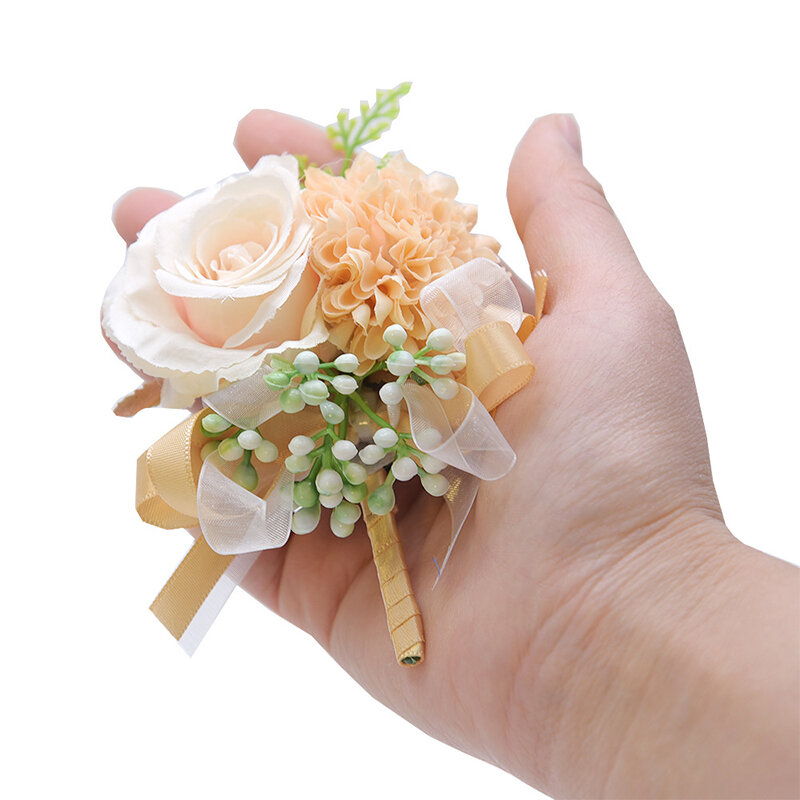 Jedwabna róża butonierka dla pana młodego sztuczny bukiet kwiatów broszka dla panny młodej szpilki na guziki biżuteria na przyjęcie weselne