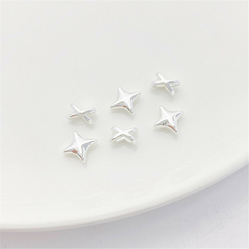 925 Thick Silver Four-pointed Star Beads Loose Beads Knotted Balls DIY Handmade Bracelet Necklace Jewelry Material Accessories