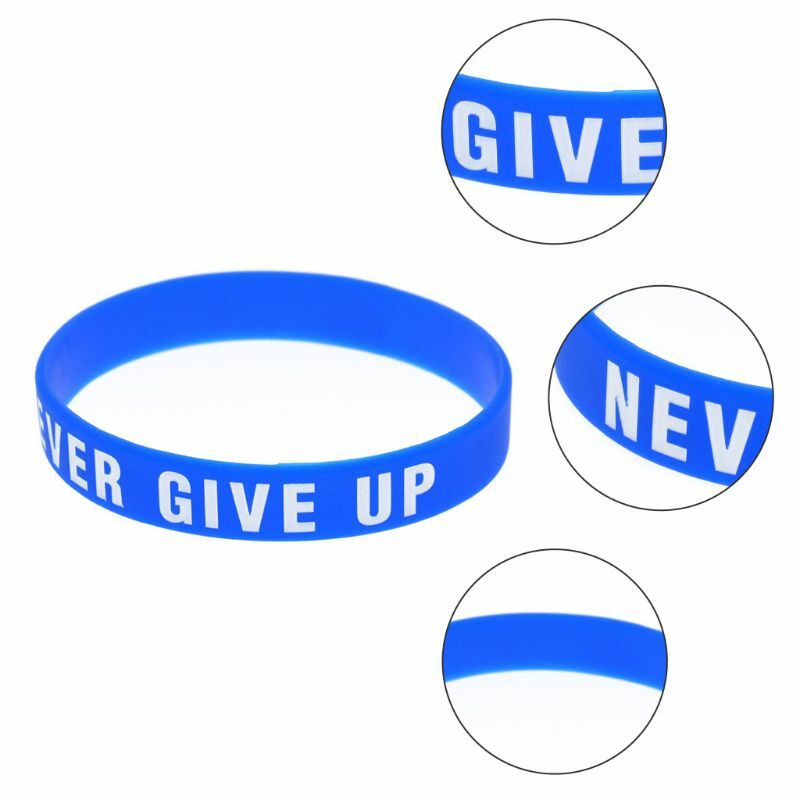 634C Motivational Silicone Wristband Never Give Up Colored Lettering Inspirational Bracelet Elastic Sports Rubber Band Gifts for