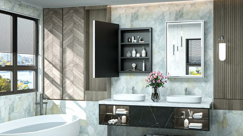 TokeShimi Recessed Medicine Cabinet, Vaidade do banheiro, Metal prateado emoldurado, Montado na parede com liga de alumínio, 16x24
