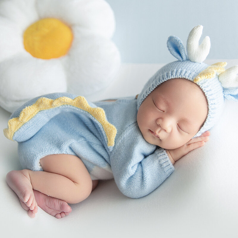 Vêtements Dragon bleu clair pour photographie de bébé, accessoire de photo, oreiller tournesol, pour nouveau-né, accessoires de pose de prise de vue en studio