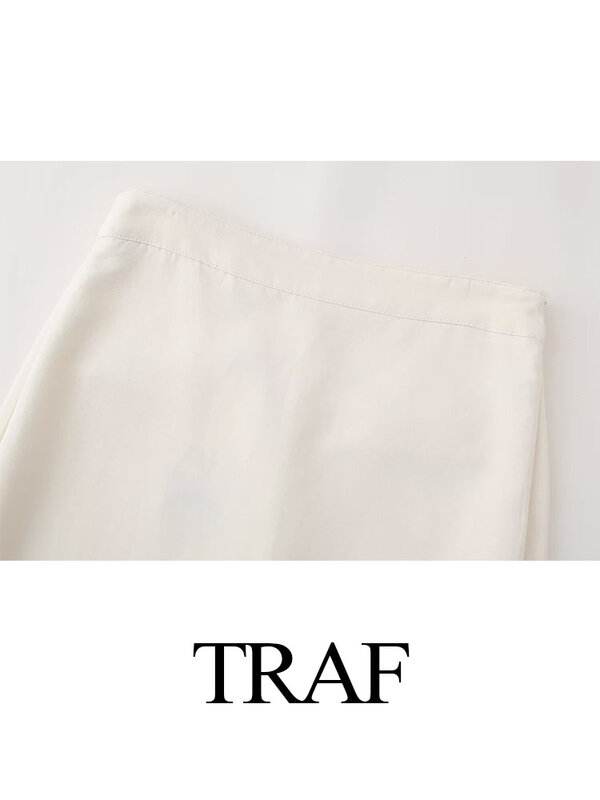 TRAF-faldas ajustadas de cintura alta con bolsillos para mujer, falda larga elegante con abertura trasera y cremallera, color liso, 2024