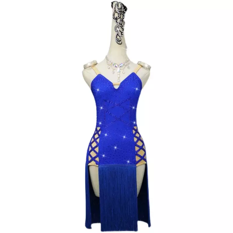 Robe de brevLatine Bleue d'Été pour Femme, Costume de Tango Cha Cha, Jupe de Talon Latine, Vêtements Personnalisés pour Enfants