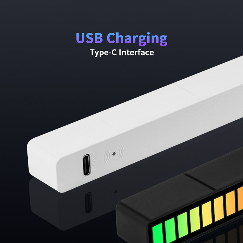 RGB LED Strip Light para barra doméstica, controle de som, captador, voz ativada, ritmo, lâmpada, atmosfera musical, carregamento USB, luz ambiente