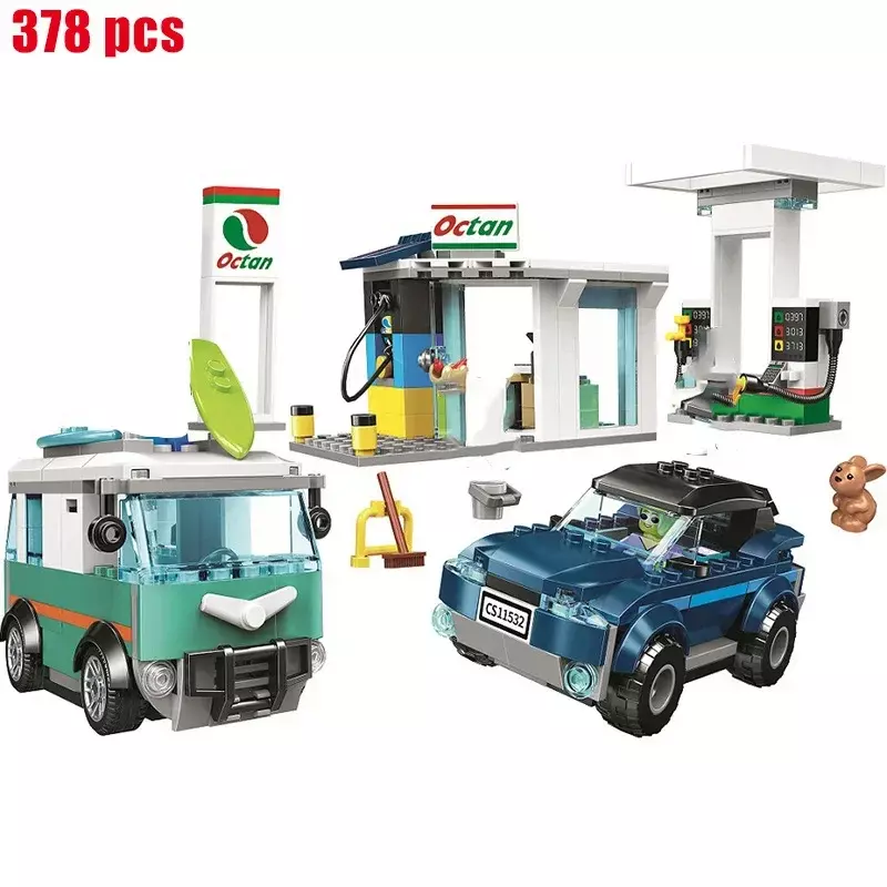378PCS City Model Bricks DIY Service Station Set Building Blocks Compatible 60257 Toys Children Christmas Birthday Gifts