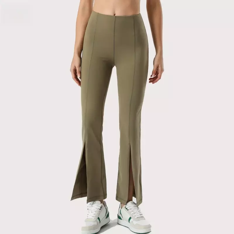Pantalones de Yoga ajustados para mujer, ropa de ejercicio de Yoga, entrenamiento, Fitness, negro, acampanado dividido, Otoño, nuevo