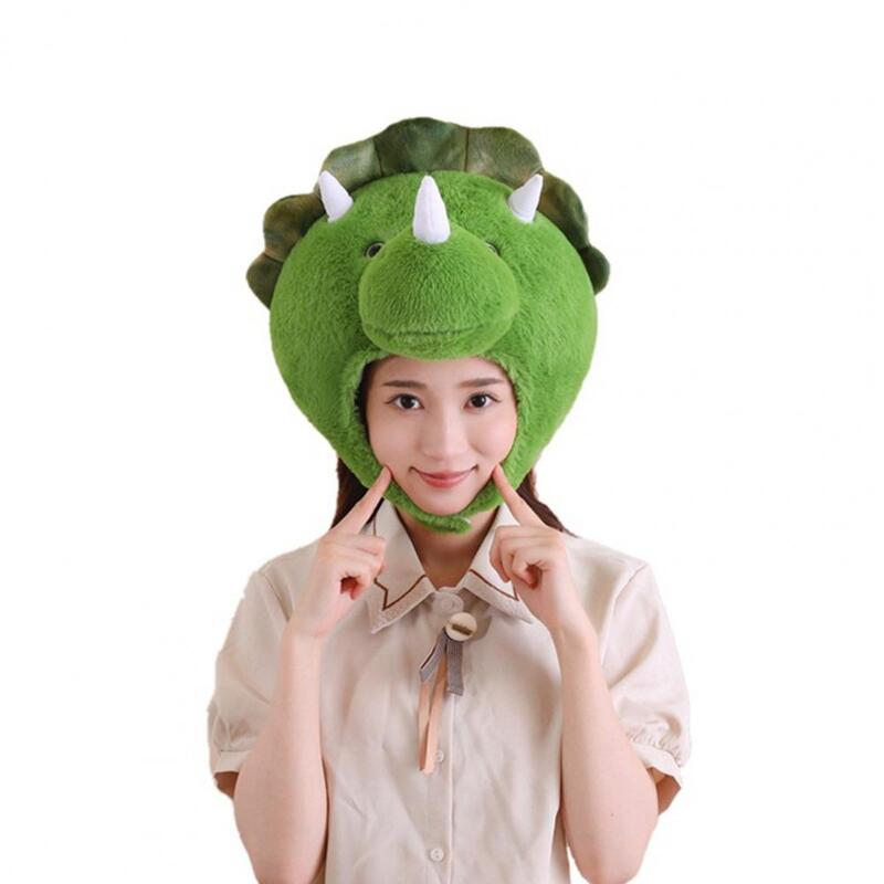 Urocze czapki zimowe 3d puszyste pluszowe nakrycia głowy dinozaura do przebierania się z fotografią cosplayową uroczą kreskówkową czapkę dla szczeniaka akcesoria kostiumowe