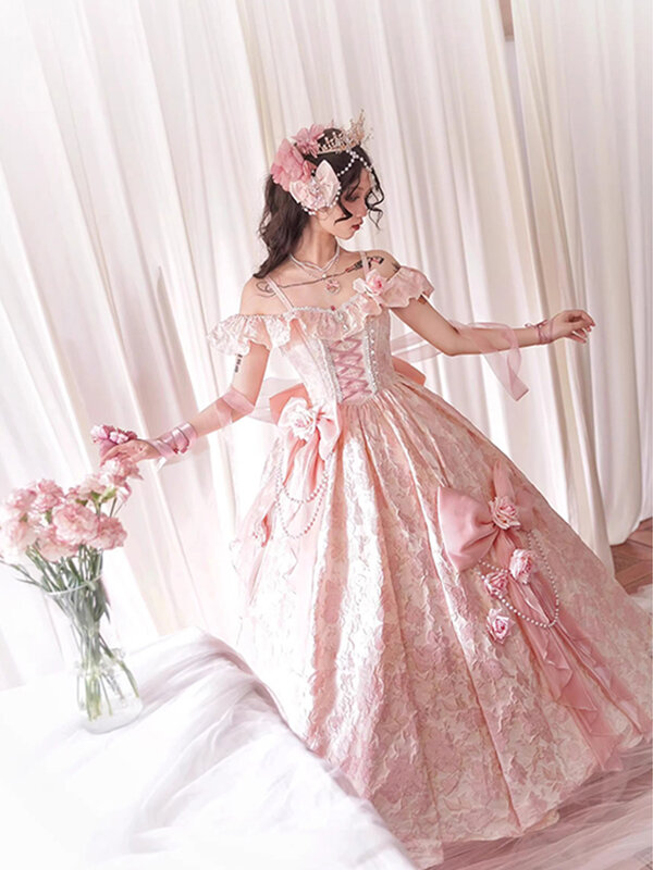 Lolita vestido Formal hasta el suelo para adultos, precioso vestido de boda, industria pesada