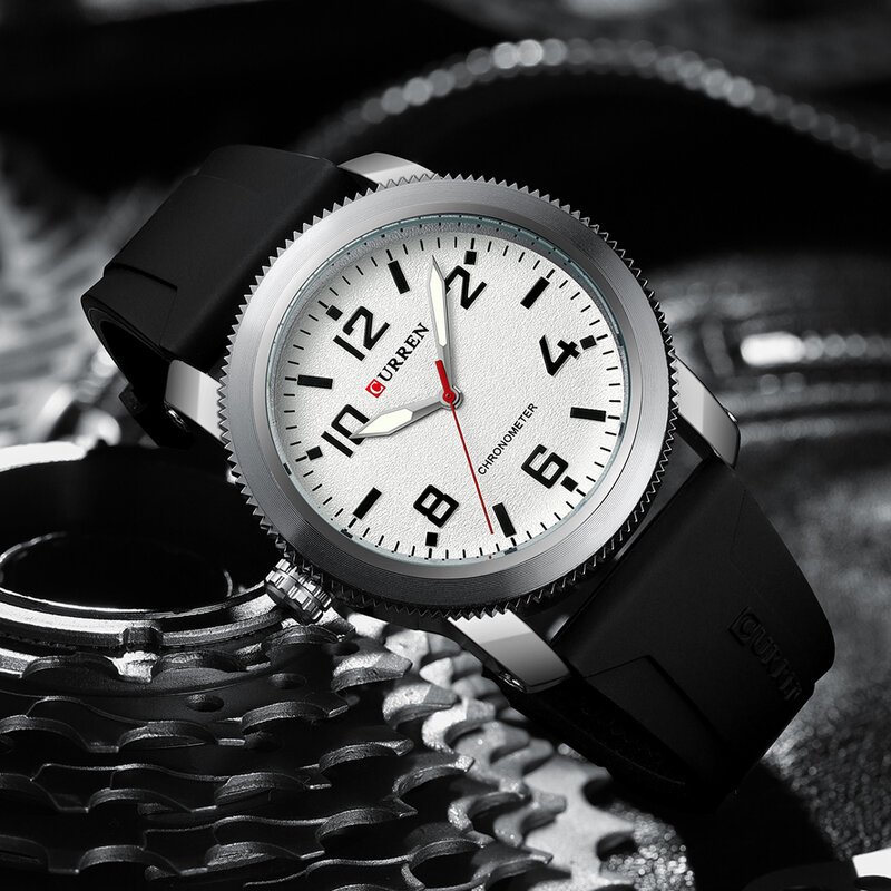 CURREN-relojes de moda para hombre, pulsera de cuarzo con diseño de mano izquierda, de silicona, 8454