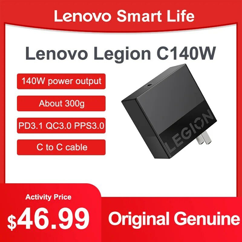 Lenovo-adaptador Legion C140W GaN, 140W de potencia de salida, pequeño, portátil, PD3.1, Cable tipo C a C para Legion, teléfono, tableta, portátil