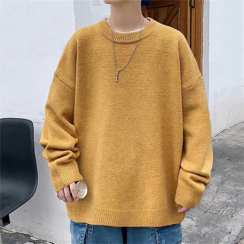 New O-neck Sweaters Men Autumn Winter Tops Loose Solid Color Pullover Male Fashion Sweater