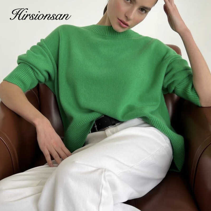 Hirsionsan-Suéter de caxemira extragrande feminino, pulôver de malha básico, jumper solto, chique, macio, casual, moda feminina, outono, inverno