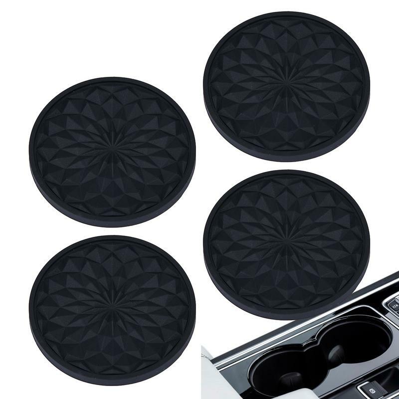 Car Water Cup Mat 4pcs Non-Slip Round Auto Drink Mat Auto Car Cup Holder Fits Most Cars Deep Folded Edge Design To Hold More