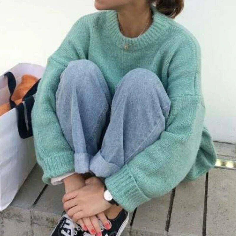 Pullovers Women Baggy Sweet Casual Preppy Style O-neck Tender Gentle Warm Girls Ulzzang Simple Autumn Young Sweater All-match