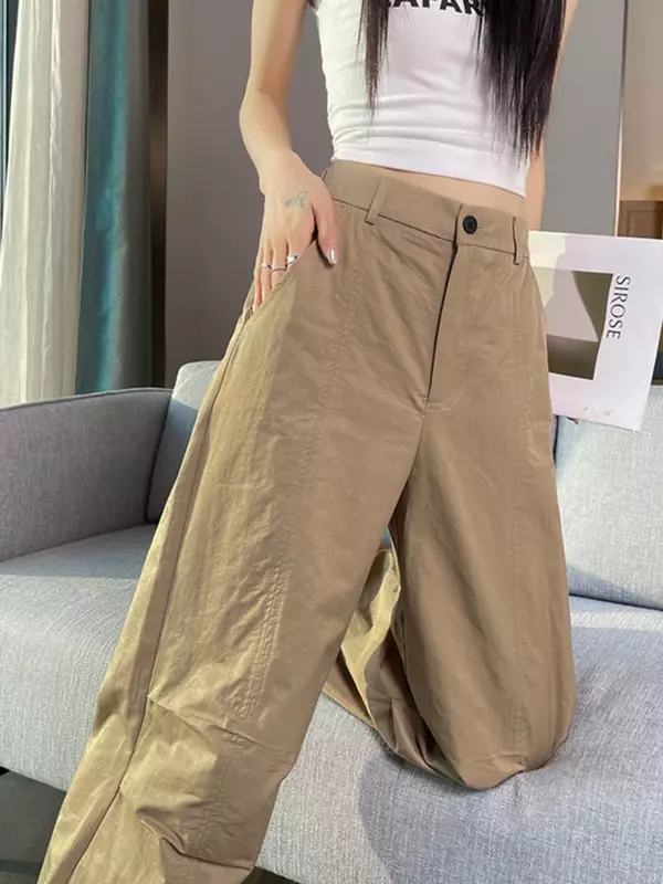 Celana olahraga wanita, celana Y2K XS-2XL warna polos sederhana pinggang tinggi Chic jalanan longgar kasual mode musim panas