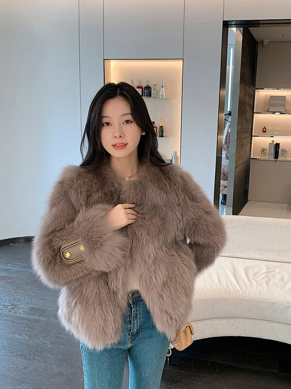 Fur Coat Women's Loose Fashion Solid Color Short Thickened Warm All-Match Casual Single-Breasted Fox New Winter  Fur Integrated