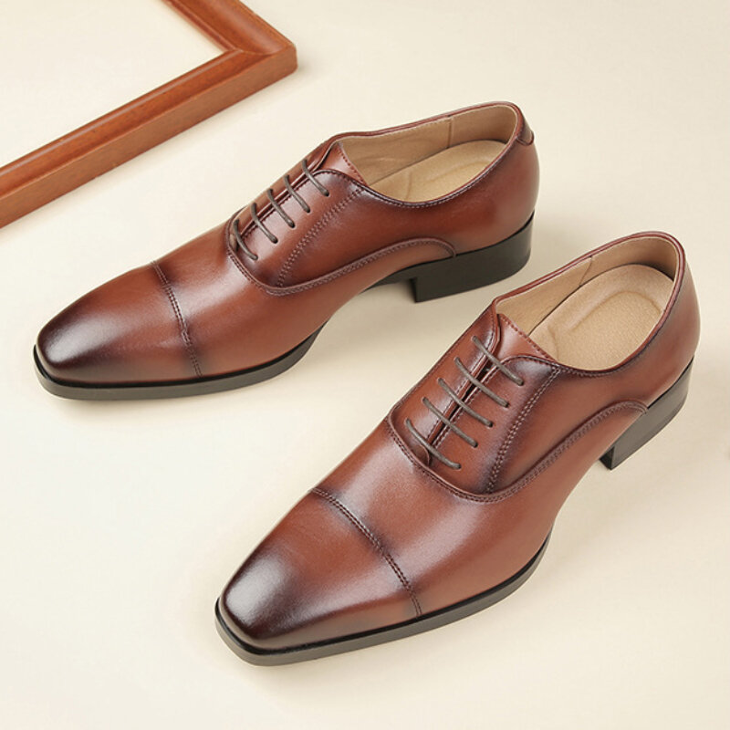 Sepatu pantofel kulit oxford mewah pria, sepatu Formal untuk pria, sepatu pernikahan ujung lancip warna hitam