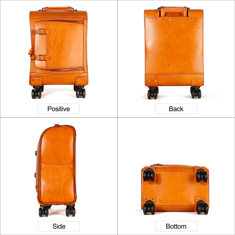 Maleta de cabina de cuero genuino para hombres y mujeres, bolsas de viaje grandes con ruedas, bolsa de equipaje rodante de 20 pulgadas para negocios