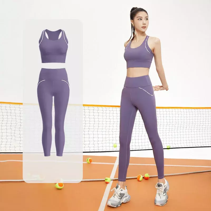 Linha do alfabeto Yoga Suit Set para as mulheres, alta intensidade, corrida, velocidade, novo