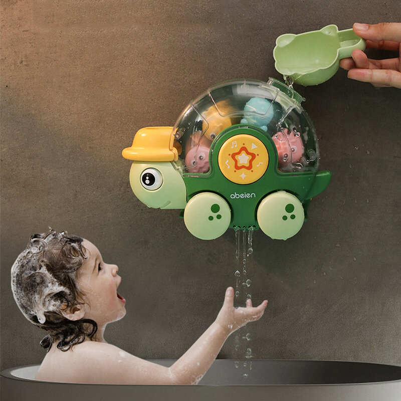 Cute Animal Turtle zabawka do kąpieli Funny Waterwheel kąpiel Sucker wanna woda Spray Play prysznic zraszacz zabawka dla dzieci maluch dziecko