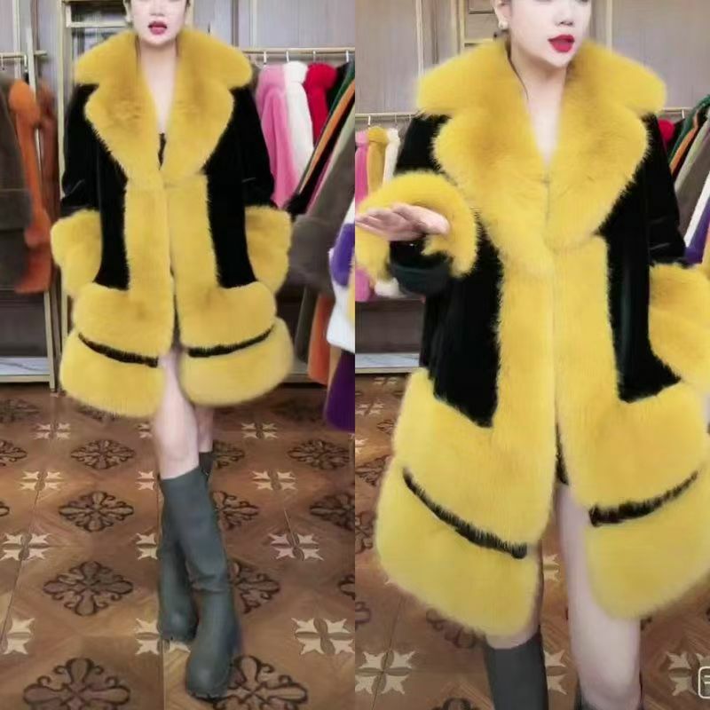 2023 Autumn New Faux Fur Fashion Warm Overcoat Big Fur Collar Furry Padded Jacket Cotton-Padded Clothes Trendy Winter Top Women