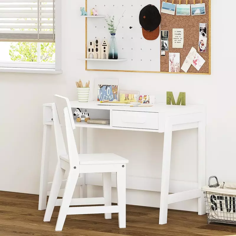 Kids Desk and Chair Set, Study Desk for Kids with Drawers, Wooden Children Study Table, Student Writing Desk Computer