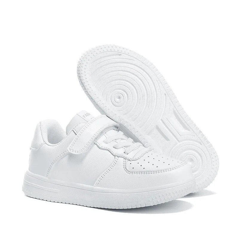 Sapatos esportivos de couro branco para crianças, calçados casuais para meninos e meninas, tamanho médio, novo, primavera, 2024