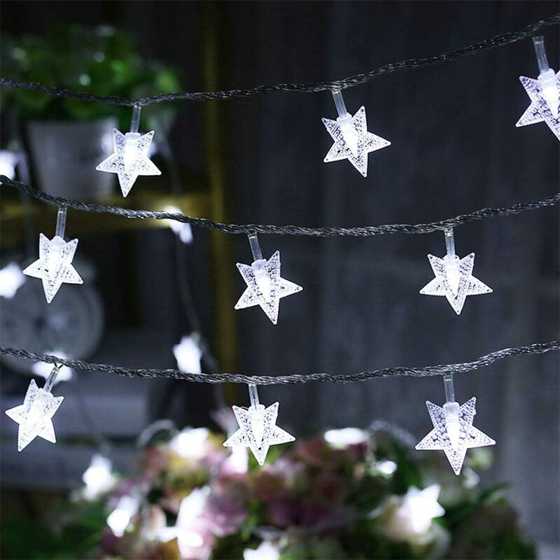 Dekoracja pokoju girlanda z lampkami w kształcie gwiazdek bajkowe lampki wodoodporne z możliwością przedłużenia na imprezę weselną na zewnątrz choinka 478