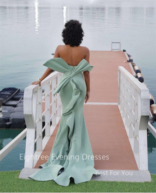 Eightree Elegant Green Mermaid Evening Dresses Long Off Shoulder Formal Event Gowns Satin Big Bow Sexy Prom Party Dress Backless